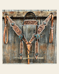 Whipstitch Copper Turquoise Browband / One Ear Tack Set #BBBC419 on a warm cream background