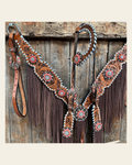 Whipstitch Coral and Clear One Ear/ Breastcollar Tack Set #OEBC516 on a warm cream background