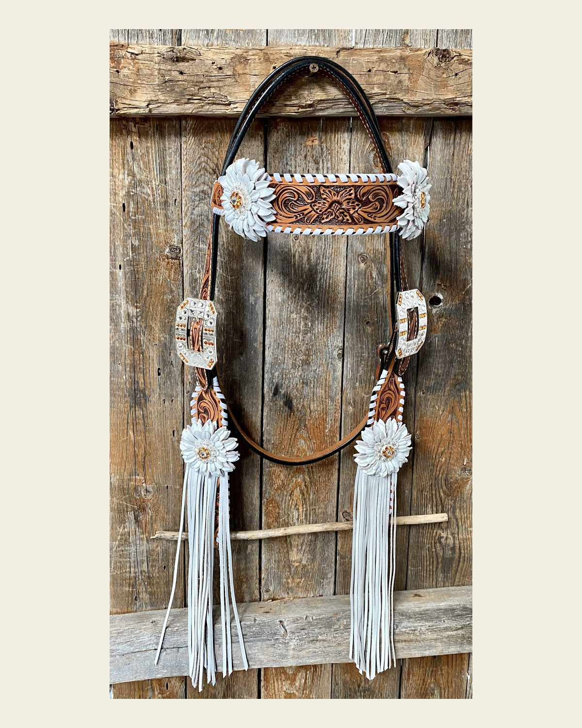 Whipstitch Headstall -Golden & Daisy #BB265 on a warm cream background