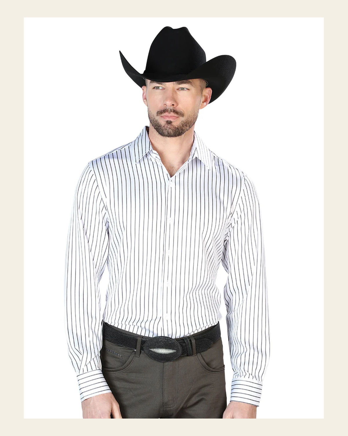 White And Black Casual Long Sleeve Shirt 43926 on a warm cream background