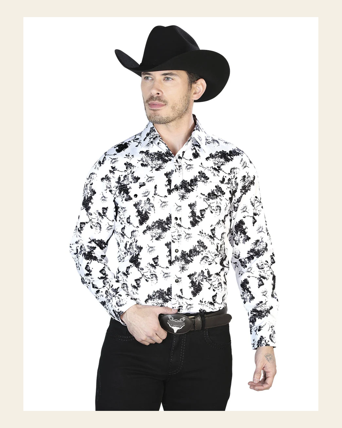 White And Black Casual Long Sleeve Shirt 43952 on a warm cream background