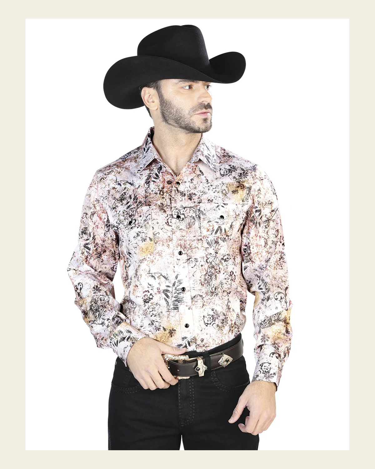 White And Brown Casual Long Sleeve Shirt 44093 on a warm cream background