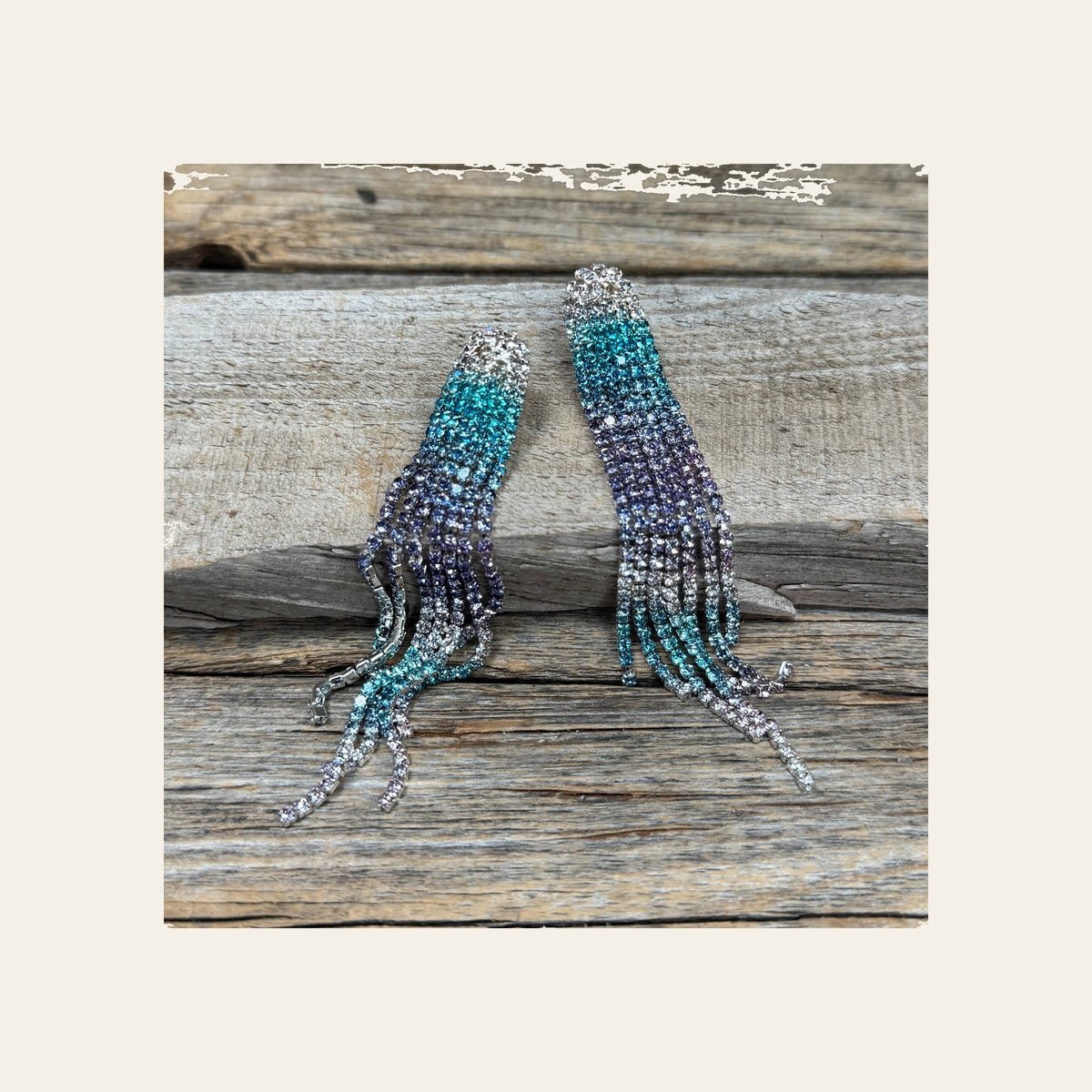 White, Blue and Purple Rodeo Inspired Rhinestone Dangle Fashion Earrings