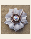 White Carnation Flower With Copper AB 1" Concho on a warm cream background