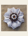 White Carnation Flower With Copper Topaz & Pearl 1" Concho on a warm cream background