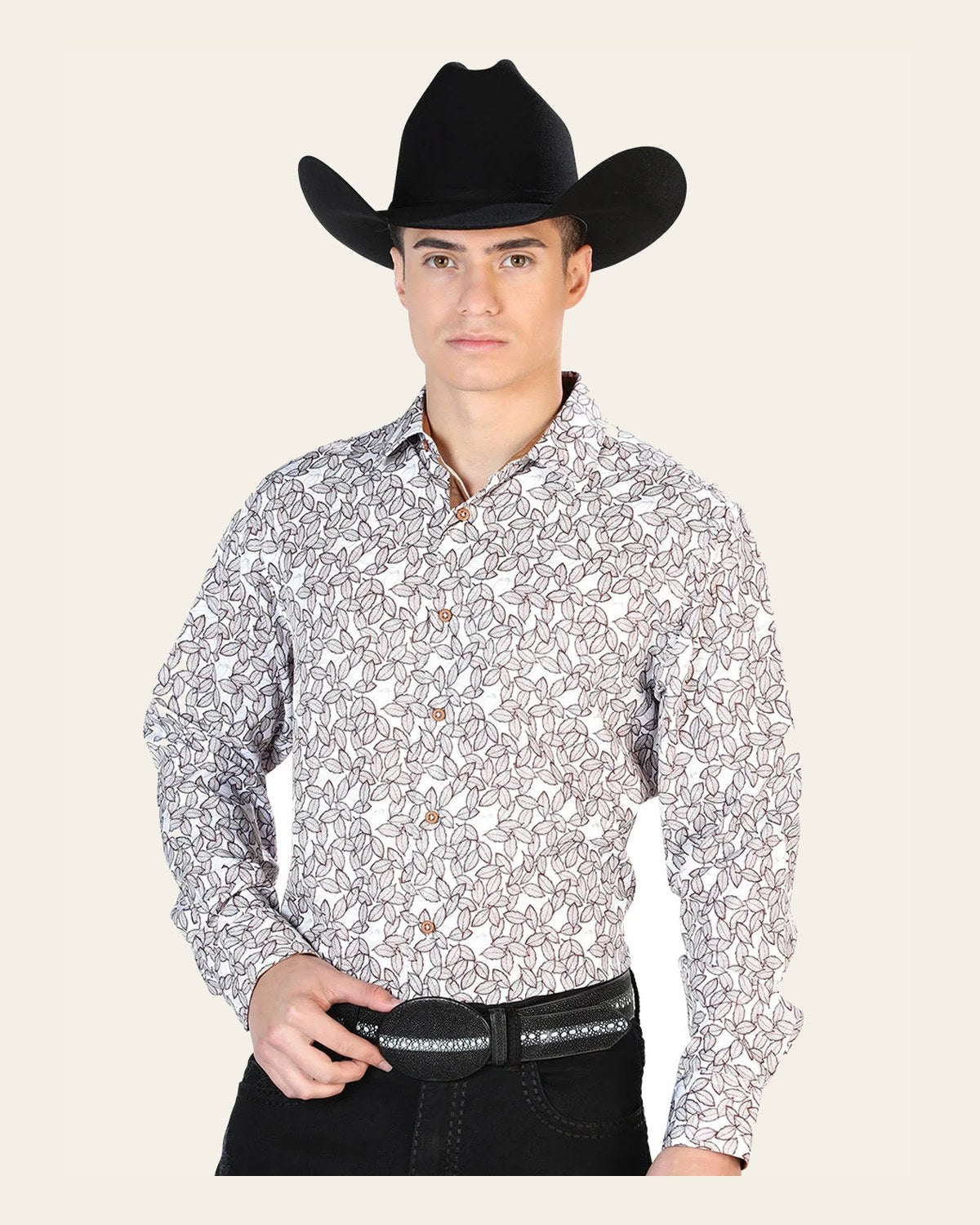 White Casual Long Sleeve Shirt 126272 on a warm cream background