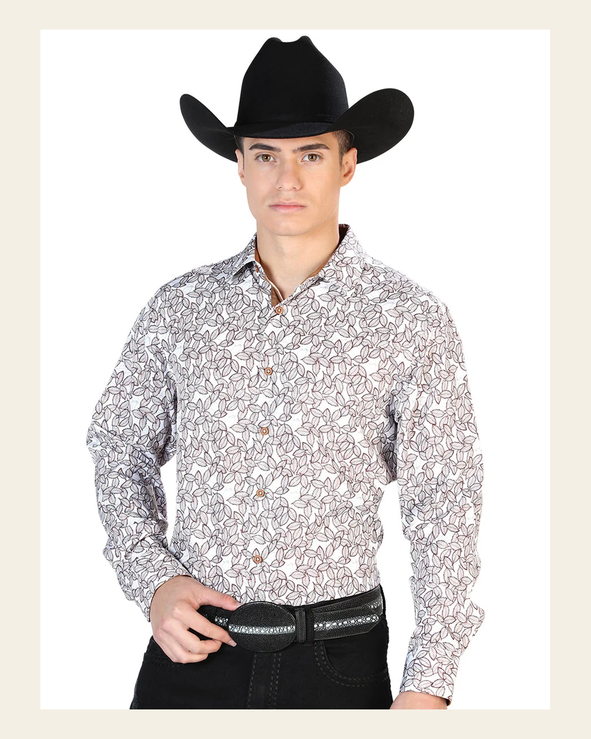 White Casual Long Sleeve Shirt 126272 on a warm cream background