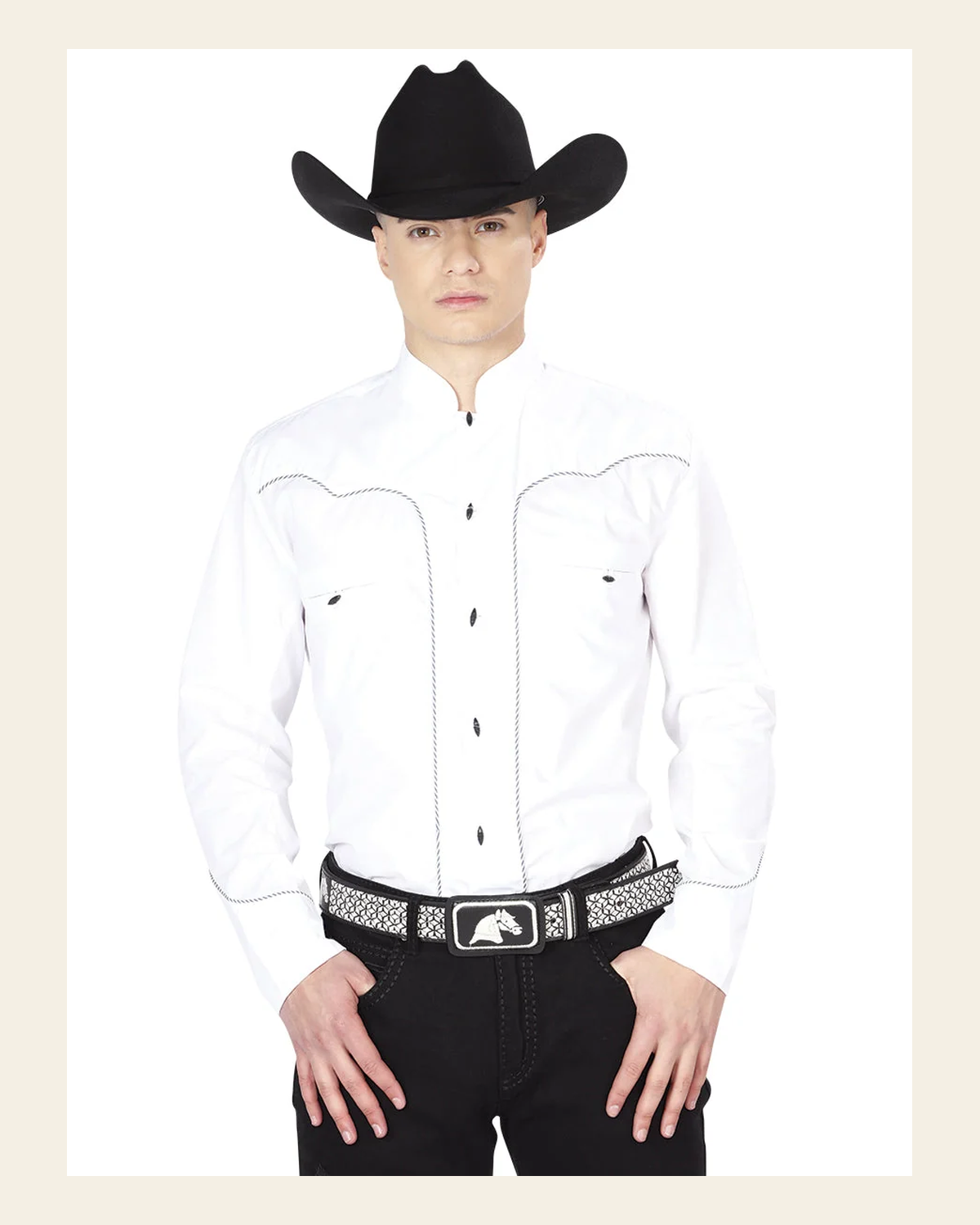 White Charro Long Sleeve Shirt 125389 on a warm cream background
