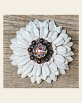 White Daisy Flower With Copper AB 1" Concho on a warm cream background