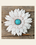 White Daisy Flower With Round Turquoise Cabochon on a warm cream background