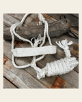 White Flat Braided Mule Tape Halter on a warm cream background