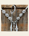 White Floral One Ear & Breastcollar Tack Set #OEBC440 on a warm cream background