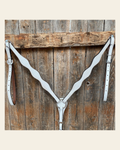 White Genuine Leather Scalloped Breastcollar on a warm cream background