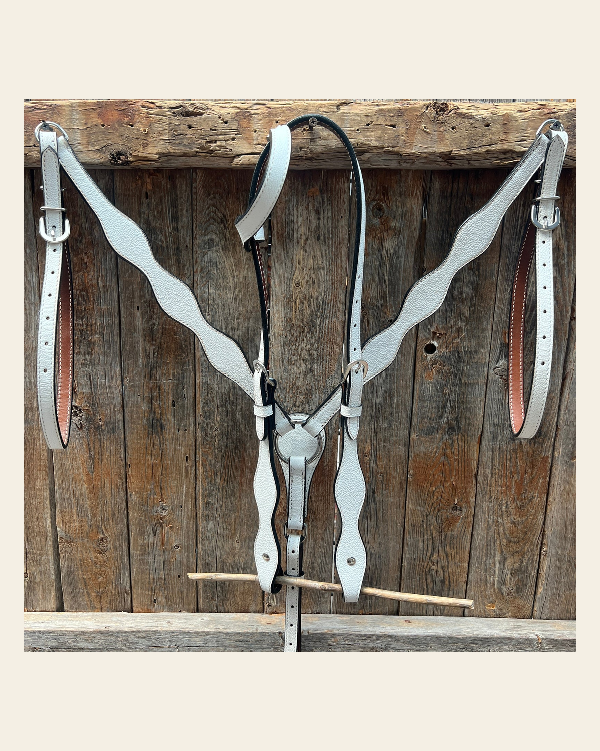 White Genuine Leather Scalloped Tack Sets on a warm cream background