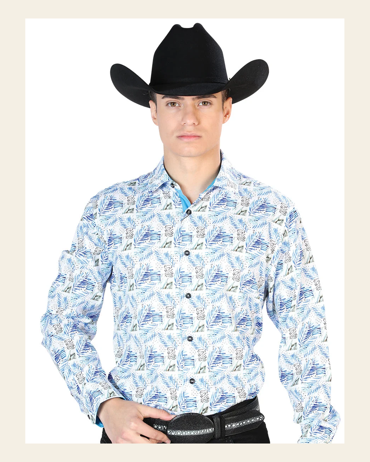 White Long Sleeve Shirt 126277 on a warm cream background