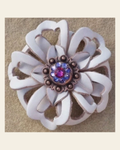 White Lotus Flower With Copper Fuchsia and Lilac 1" Concho on a warm cream background