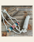 White Mule Tape Halter - Multi Floral and Turquoise #MT231 on a warm cream background