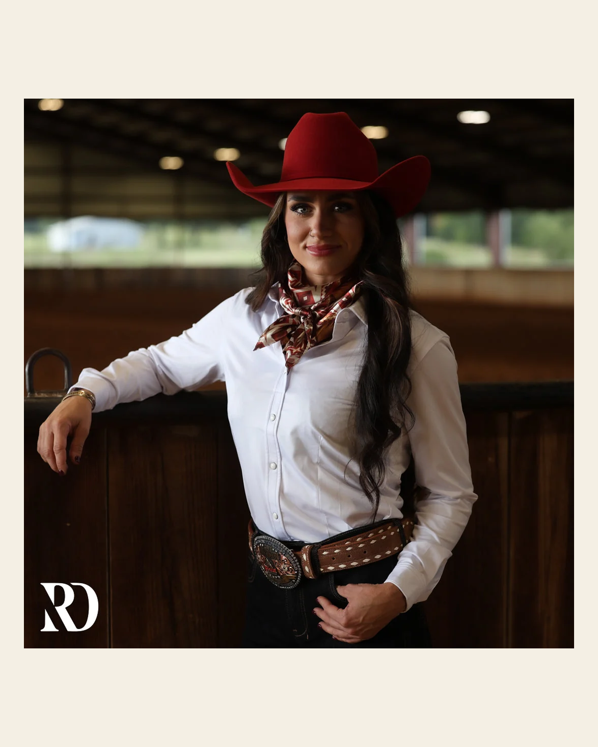 White Performance Rodeo Shirt on a warm cream background