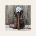 Boot Cuff Jewelry - White Leather Rose - Fringe