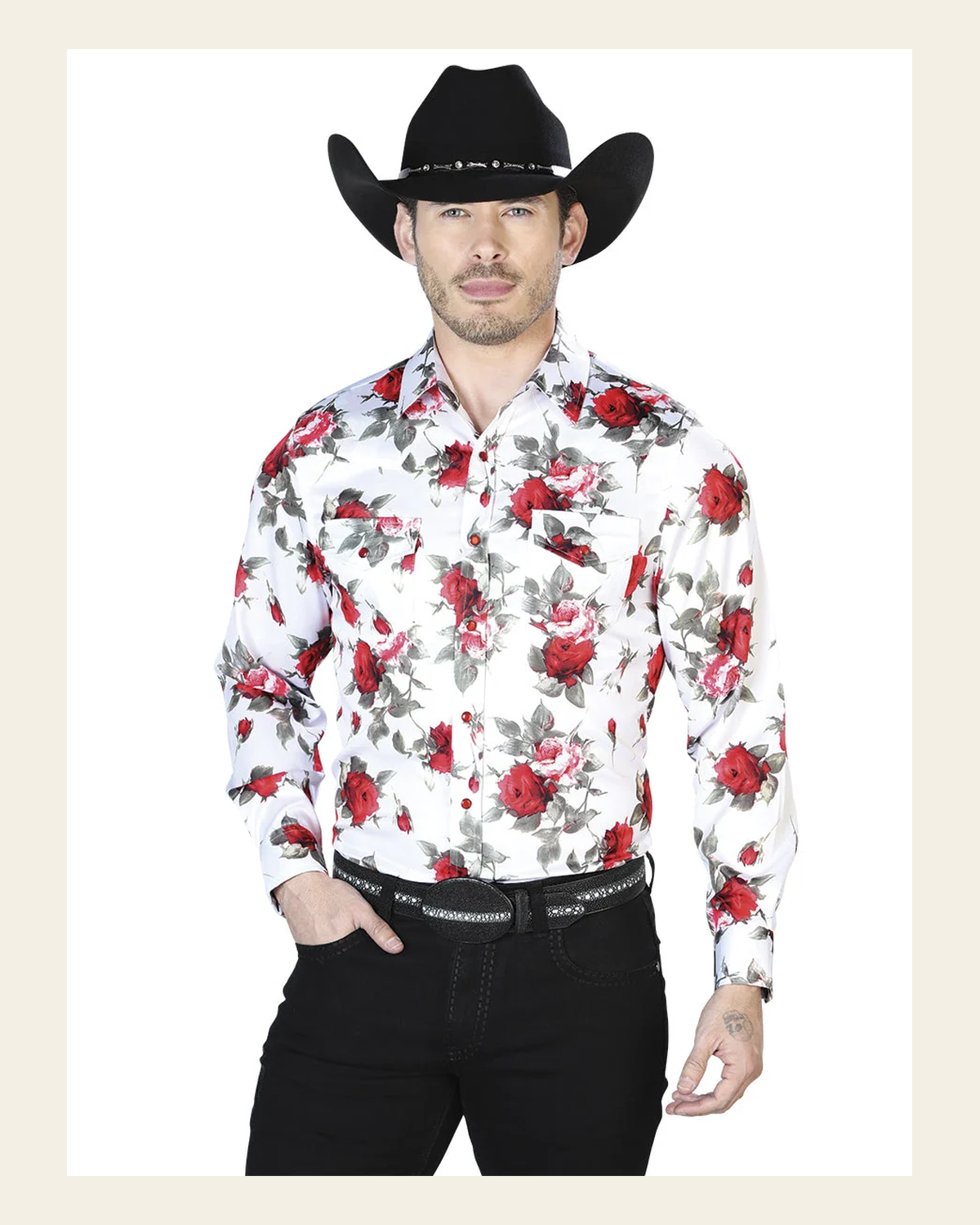 White Roses Casual Long Sleeve Shirt 43935 on a warm cream background