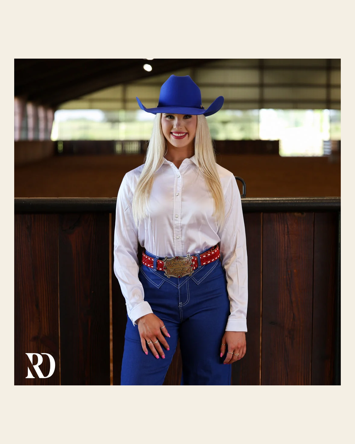 White Satin Performance Rodeo Shirt on a warm cream background