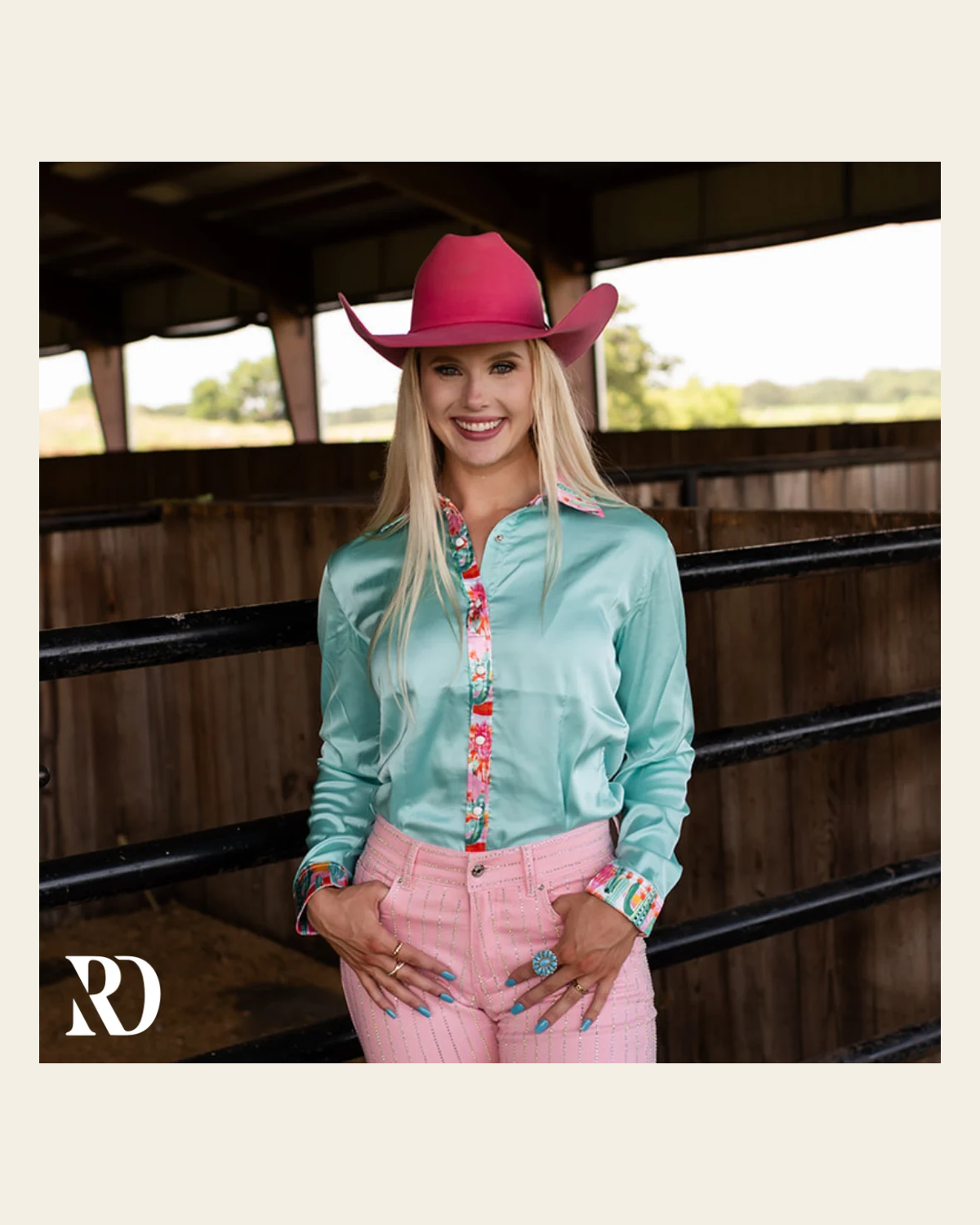 Wild Cactus Satin Performance Rodeo Shirt on a warm cream background