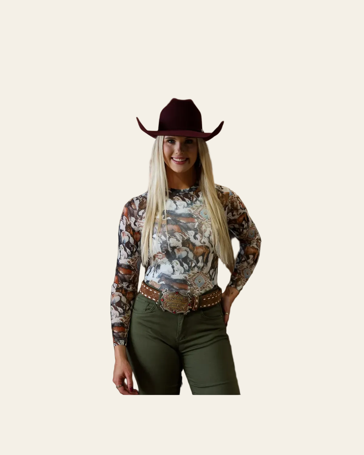 Wild Horses Mesh Layering Top on a warm cream background