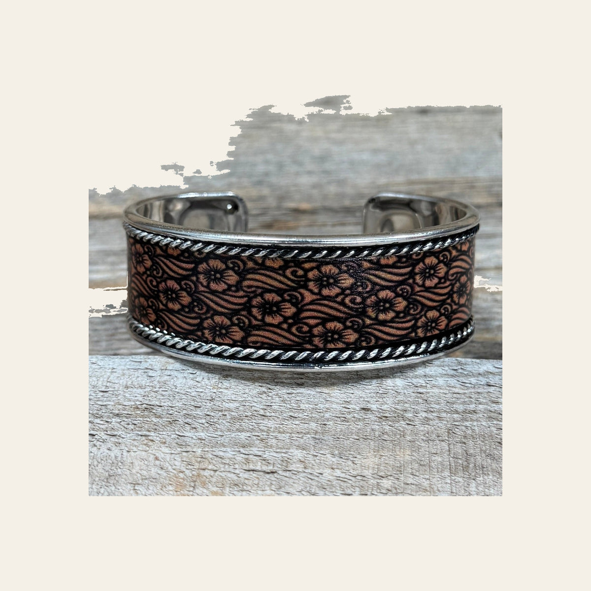 Wild West Silver Floral Fashion Cuff Bracelet - Small Floral