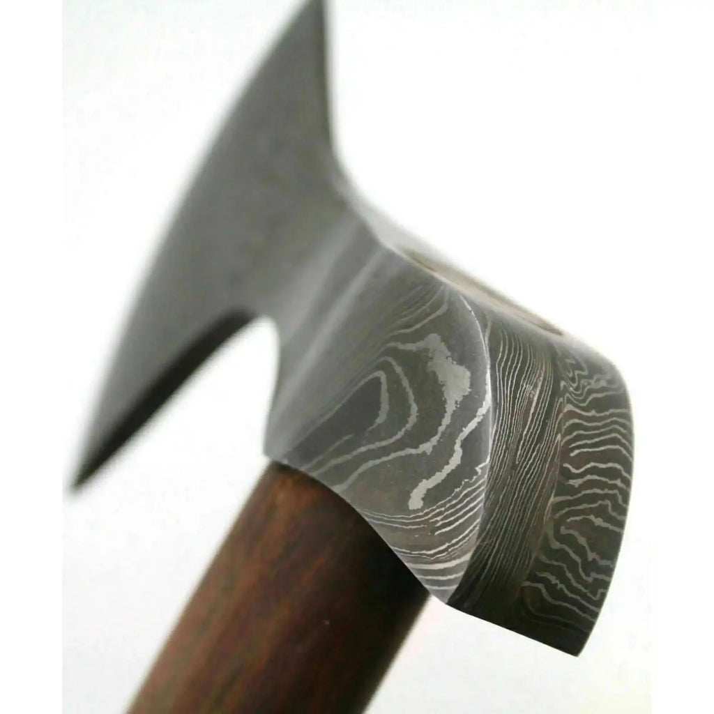 Custom Handmade Damascus Steel Burl Wood Axe Hatchet Tomahawk