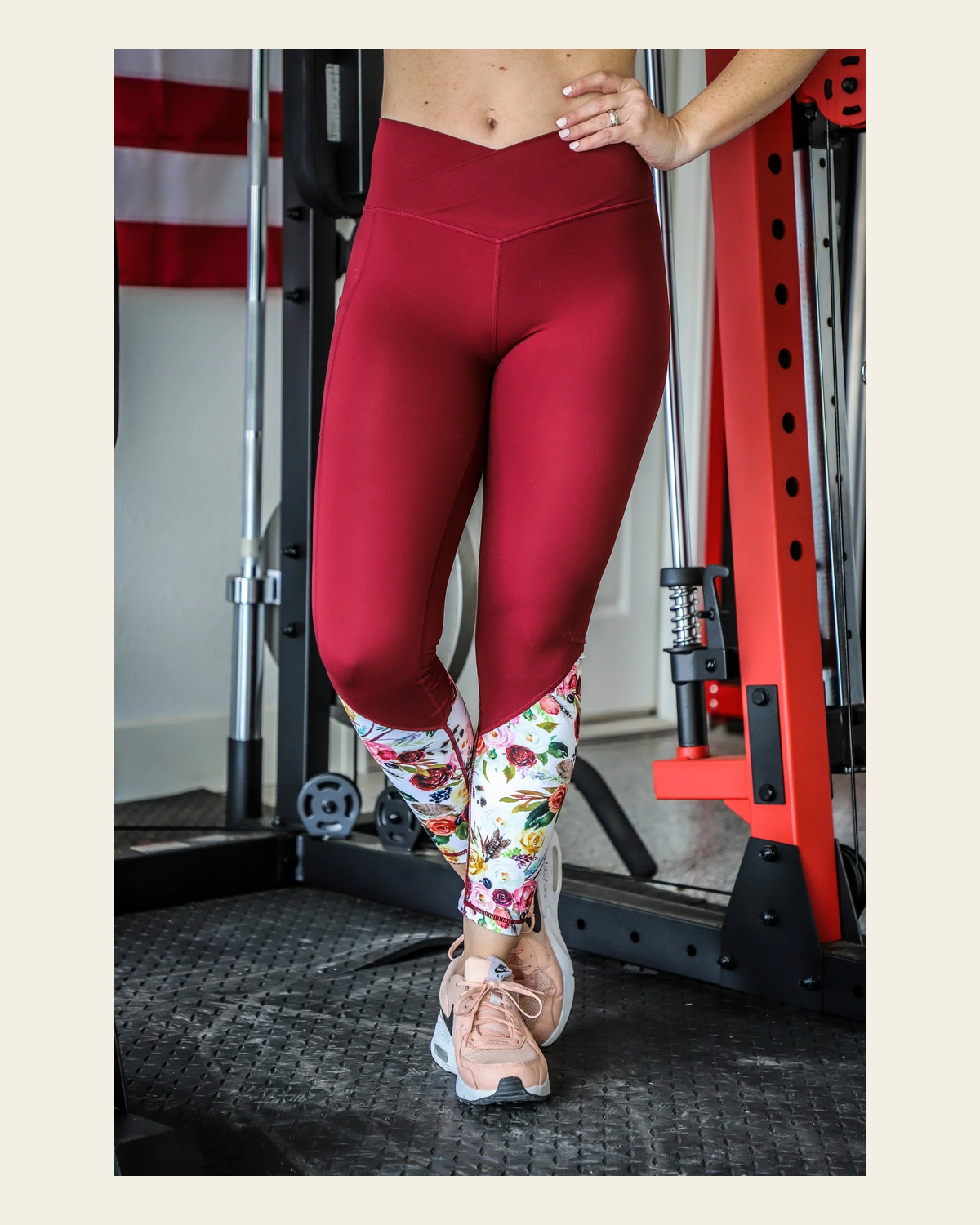 Wildflower Crossover Leggings on a warm cream background