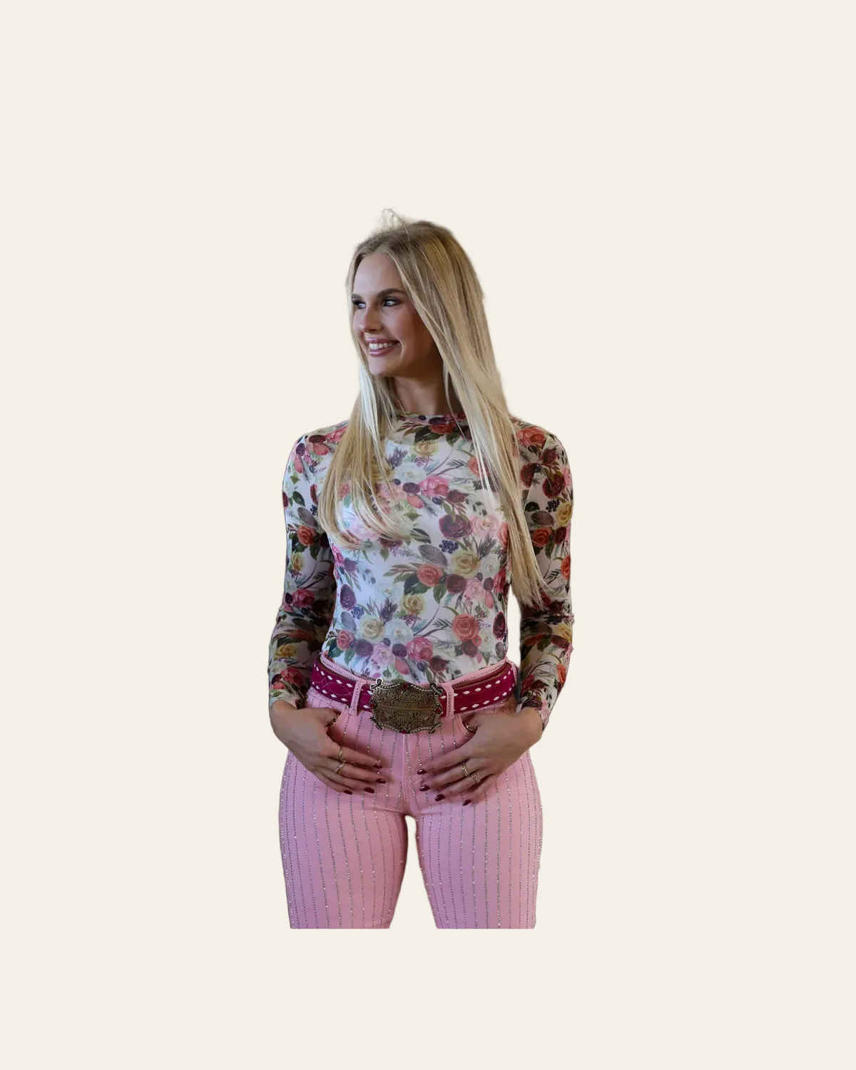 Wildflower Mesh Layering Top on a warm cream background