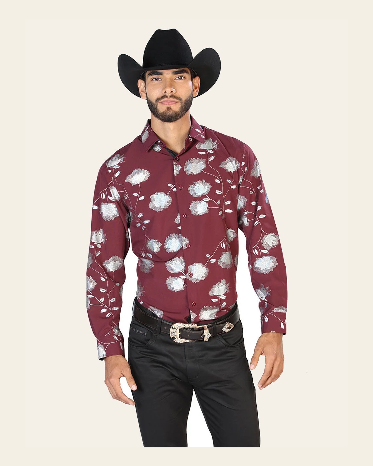 Wine Casual Long Sleeve Shirt 43776 on a warm cream background