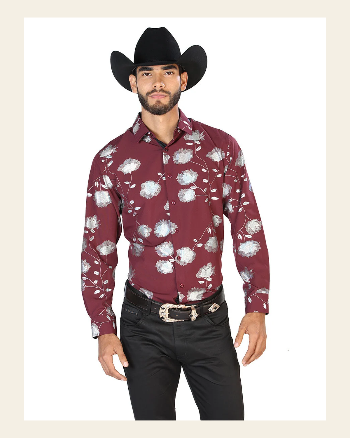 Wine Casual Long Sleeve Shirt 43776 on a warm cream background