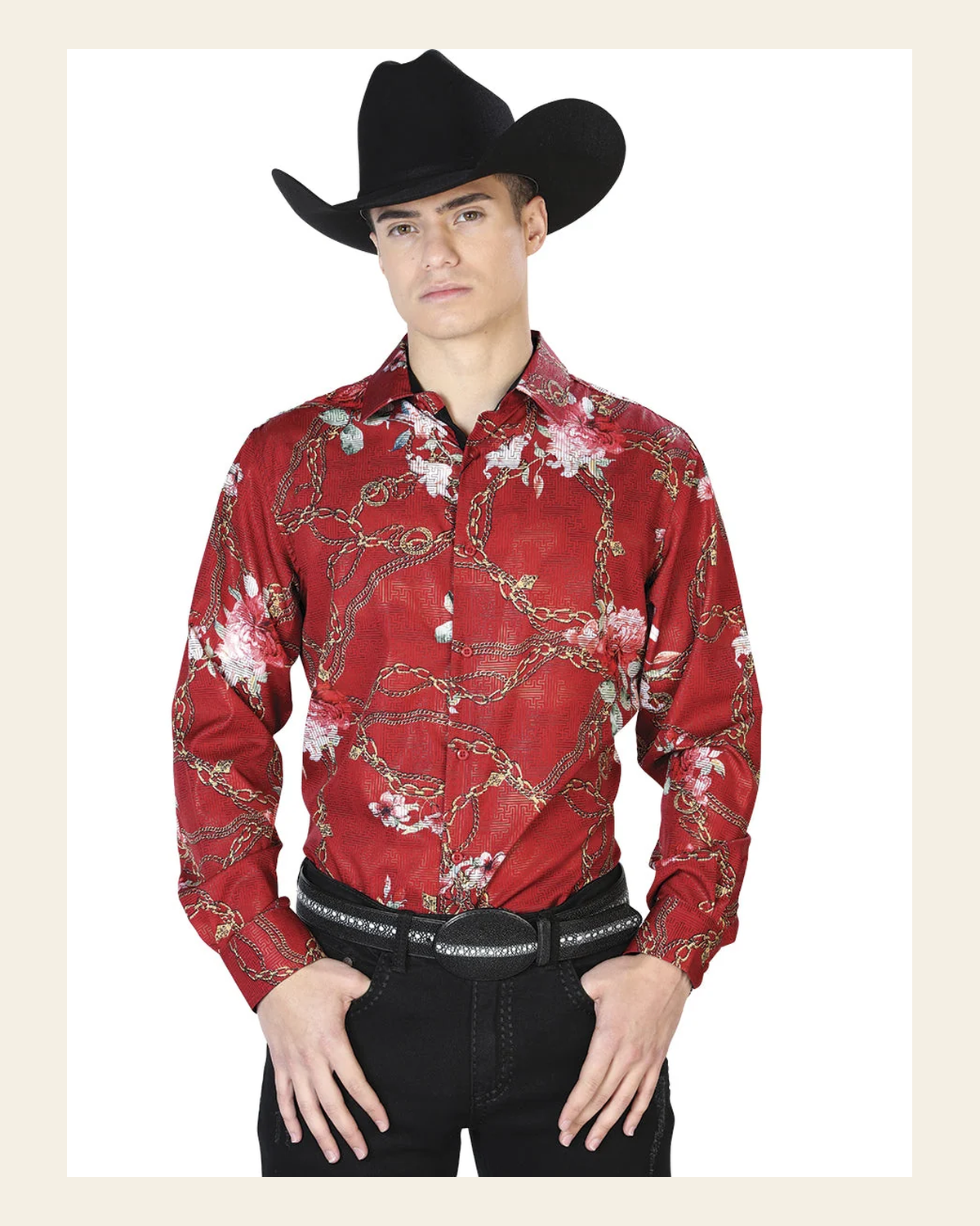 Wine Casual Long Sleeve Shirt 43879 on a warm cream background