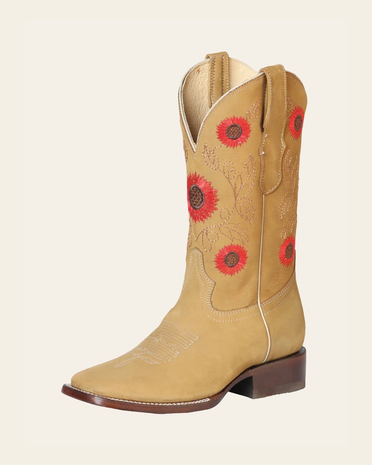Woman Cowboy boot El General - Leatrher Nobuck Honey 51125 on a warm cream background