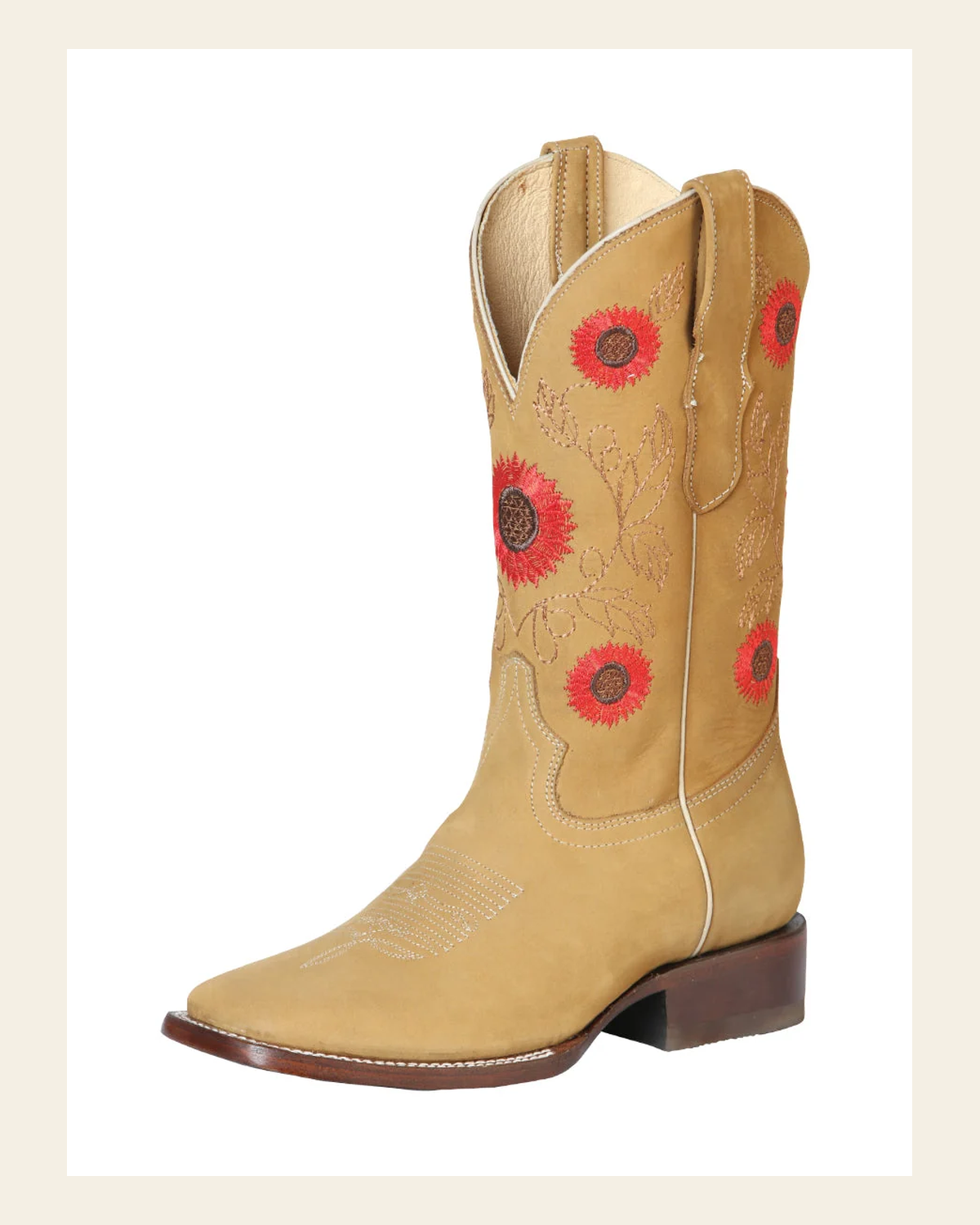 Woman Cowboy boot El General - Leatrher Nobuck Honey 51125 on a warm cream background