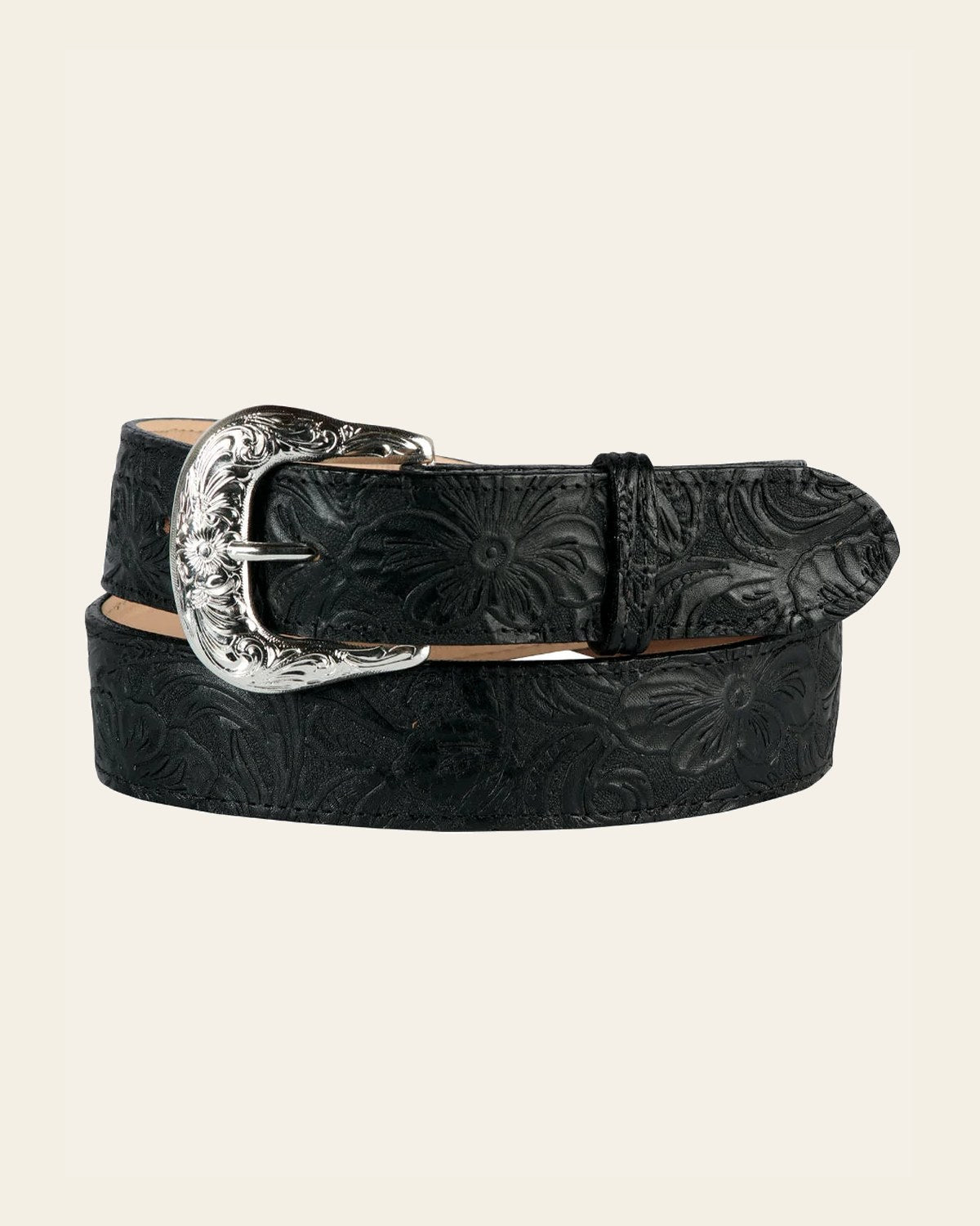 Women Denim Belt - El General - Black 44640 on a warm cream background