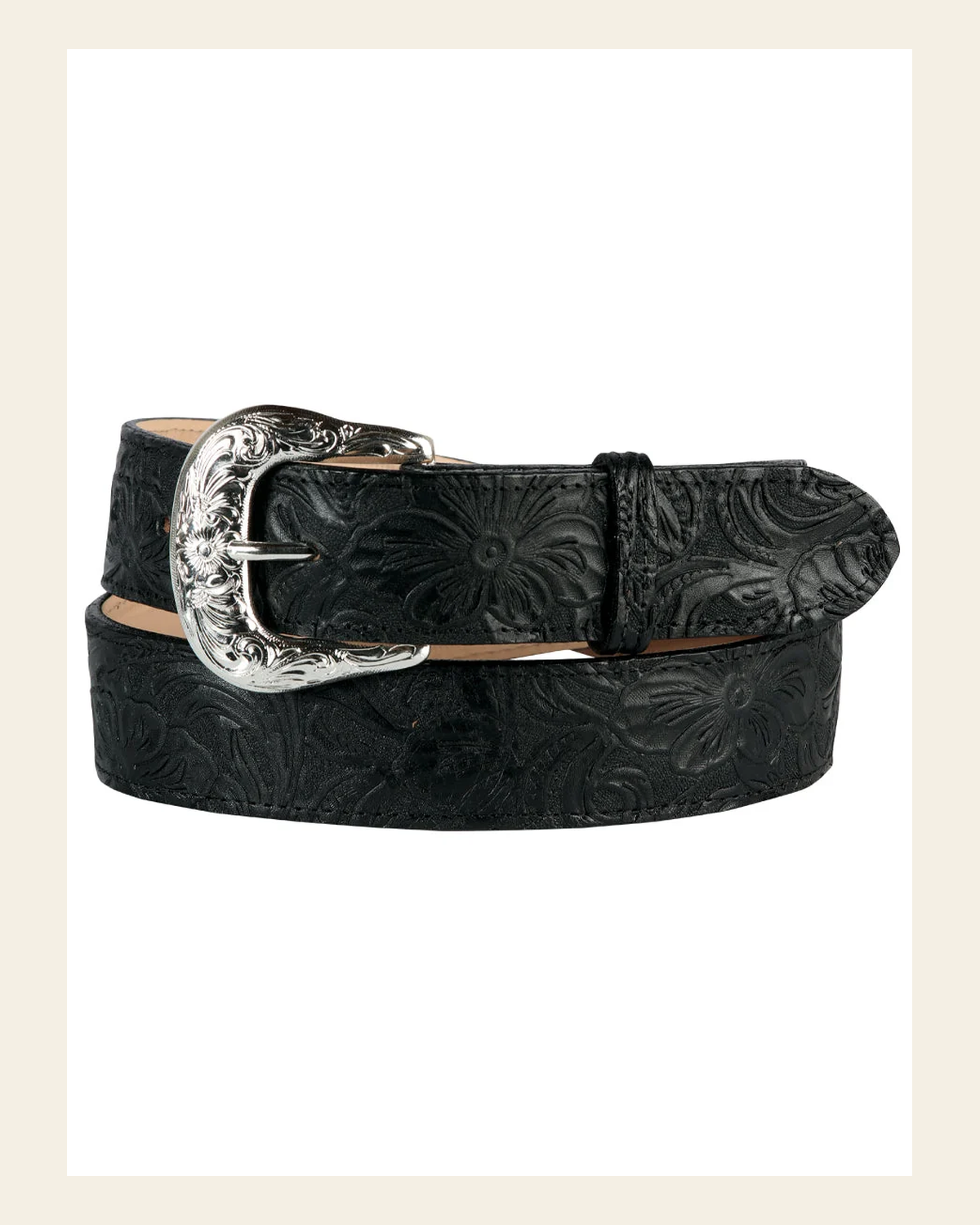 Women Denim Belt - El General - Black 44640 on a warm cream background