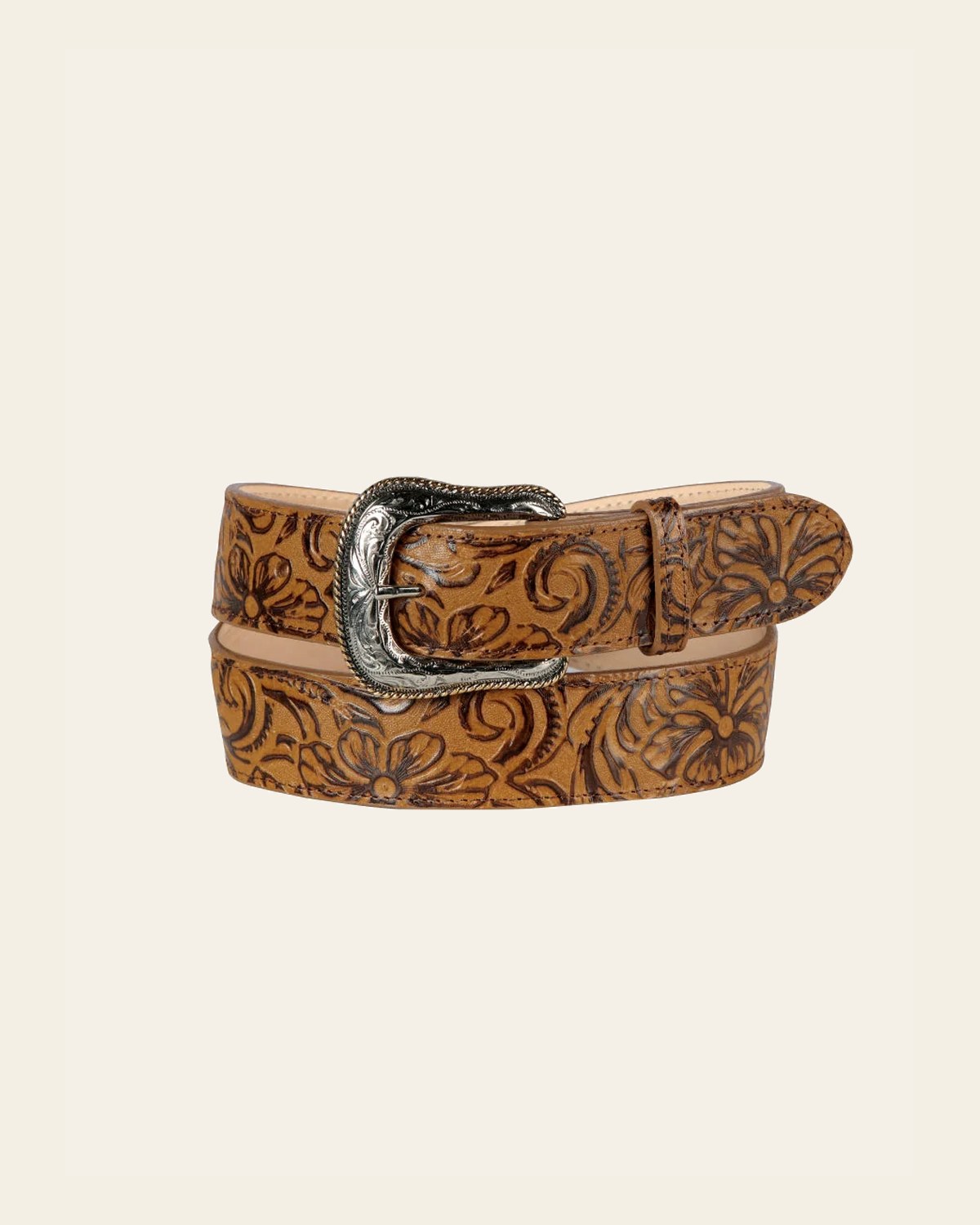 Women Denim Belt - El General - Chiseled - Orix 44638 on a warm cream background