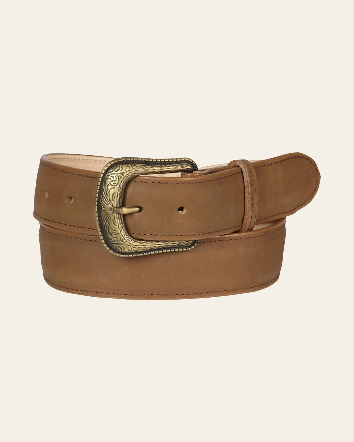Women Denim Belt - El General - Crazy Tabacco 44647 on a warm cream background