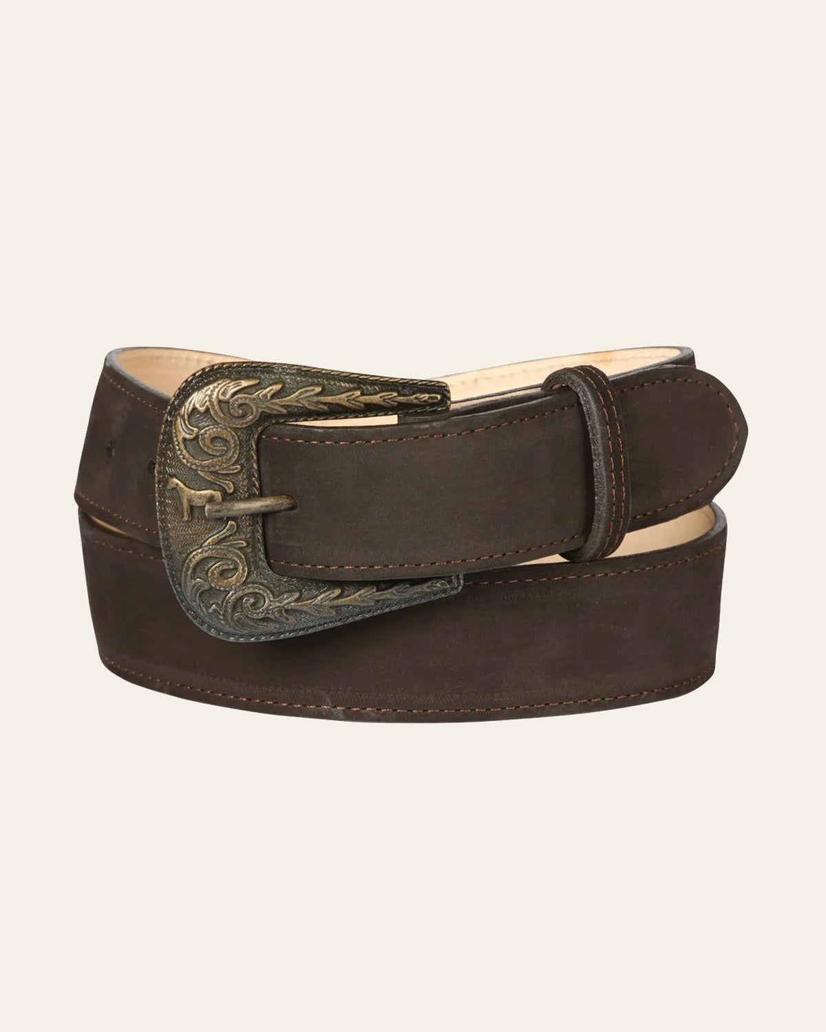 Women Denim Belt - El General - Nobuck Brown 44646 on a warm cream background