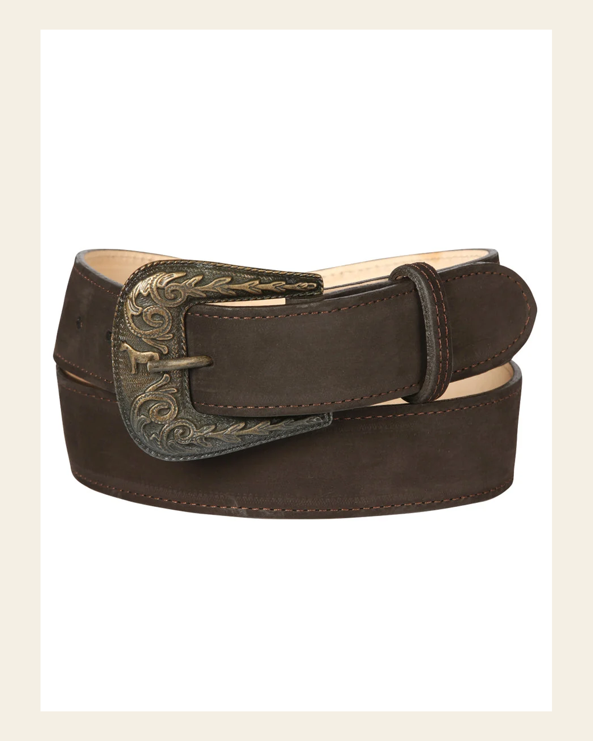 Women Denim Belt - El General - Nobuck Brown 44646 on a warm cream background