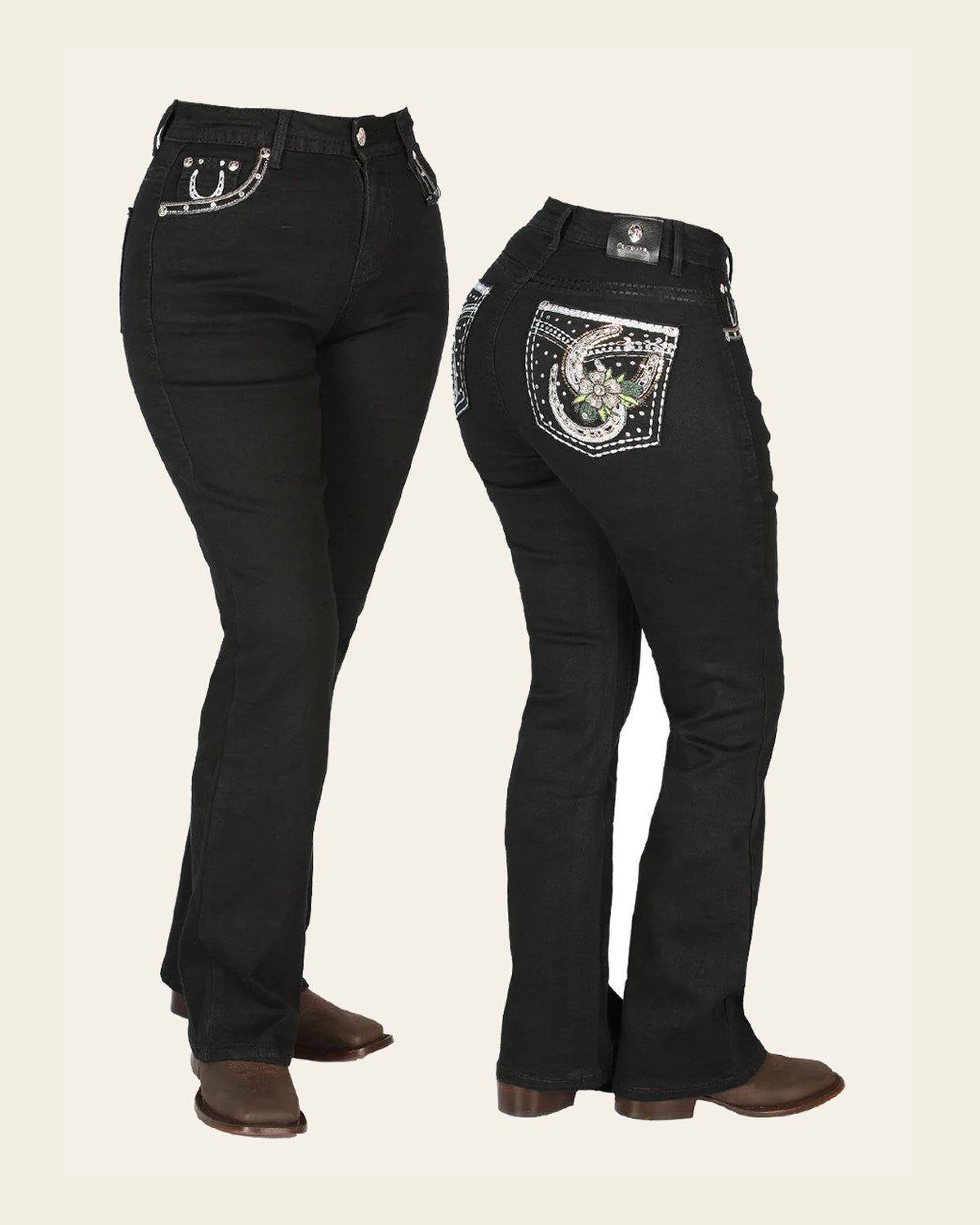 Womens Black Centenario Jeans 44956 on a warm cream background