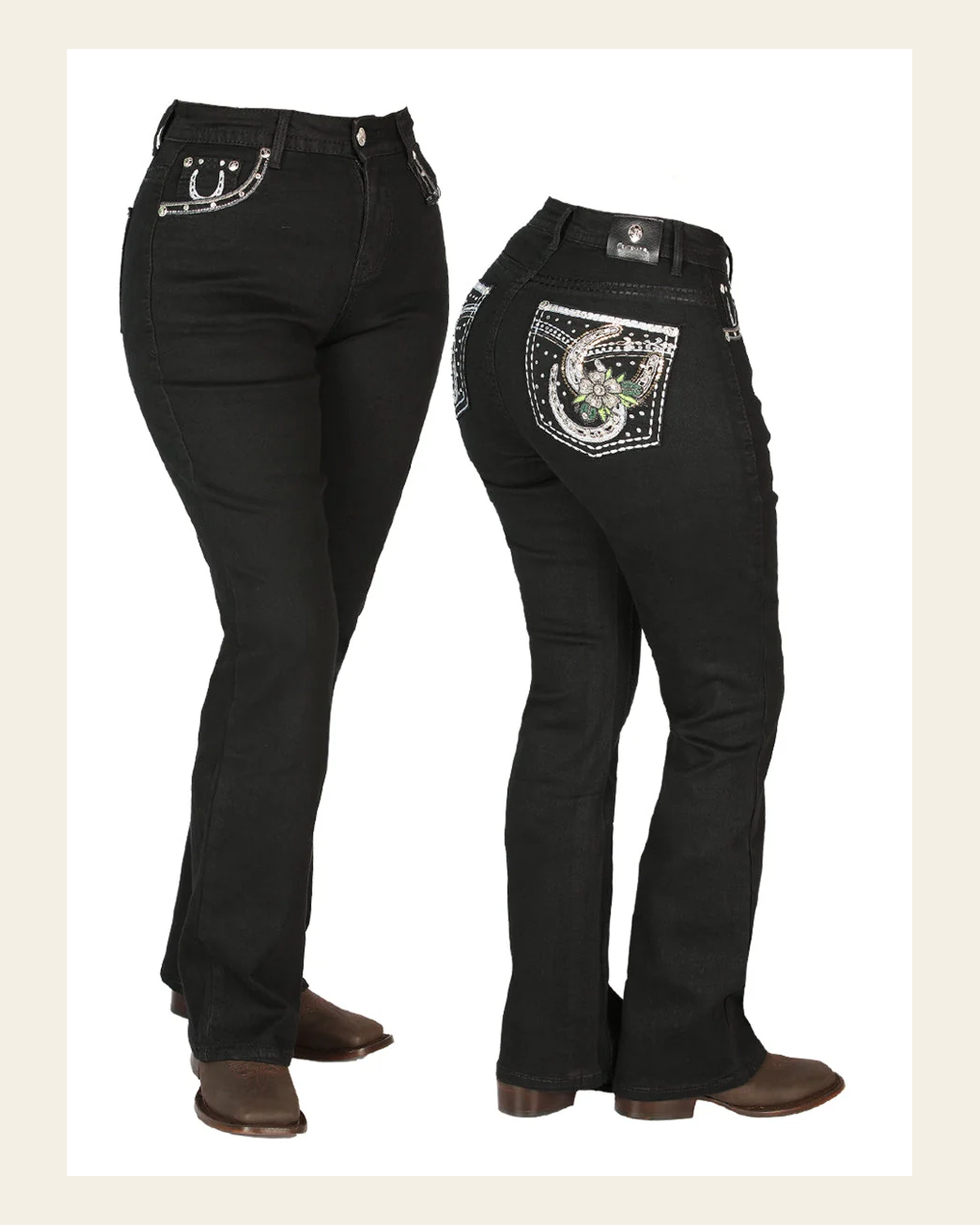 Womens Black Centenario Jeans 44956 on a warm cream background