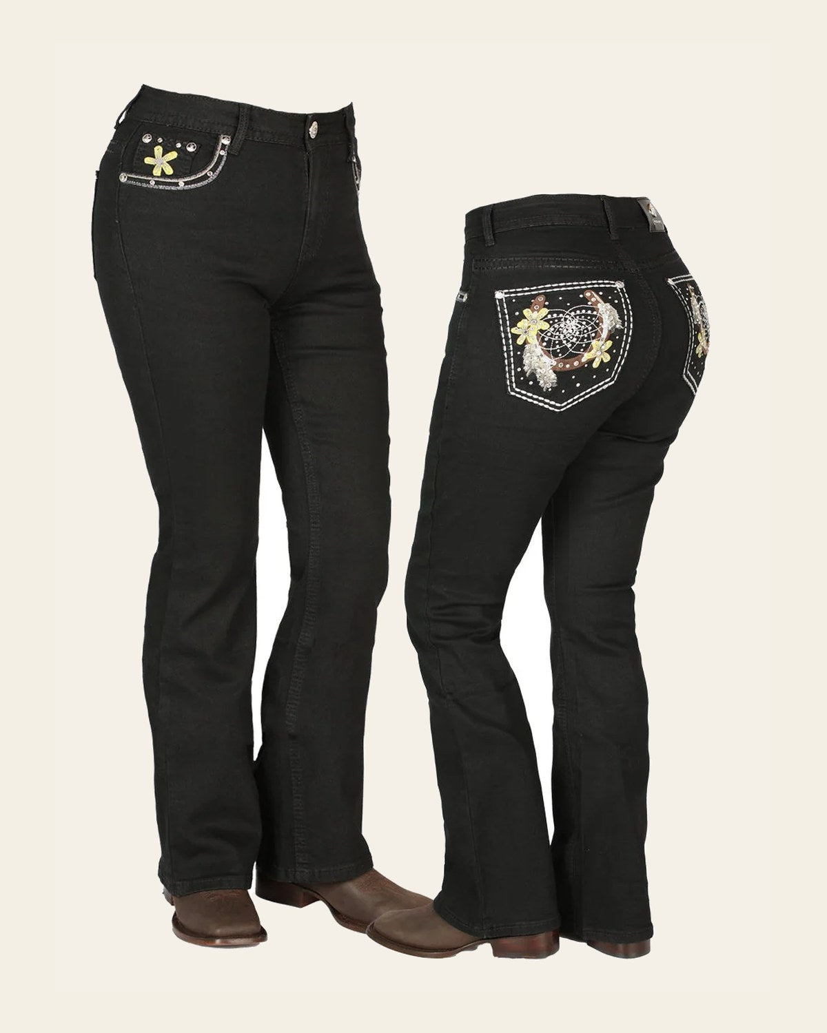Womens Black Centenario Jeans 44958 on a warm cream background