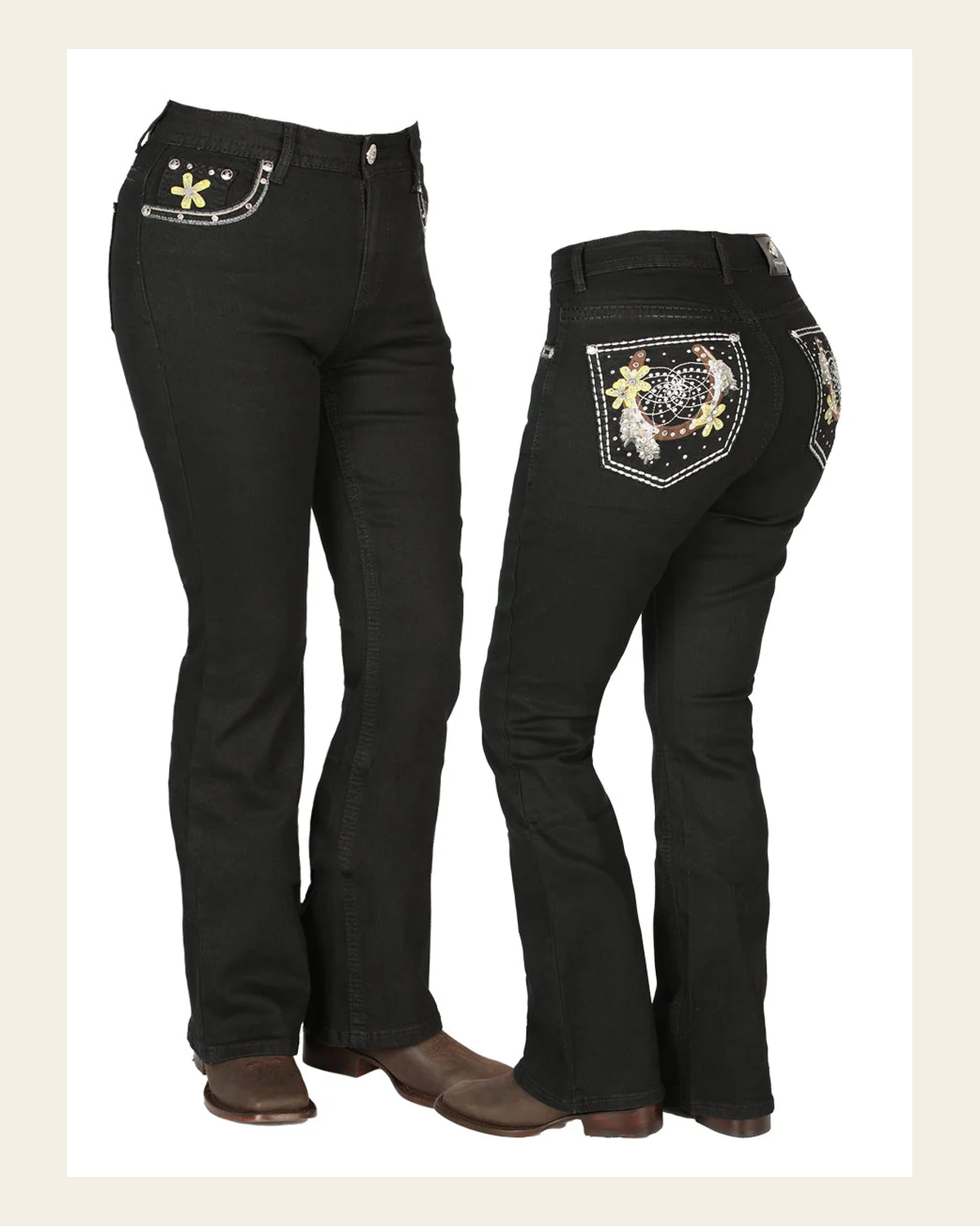 Womens Black Centenario Jeans 44958 on a warm cream background