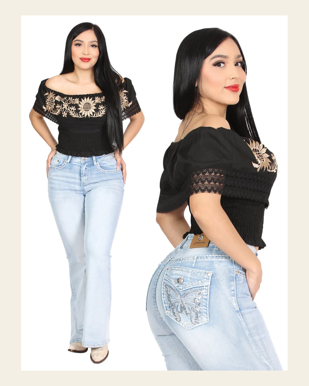 Women's Centenario Bootcut Denim Jeans- Light Blue 45906 on a warm cream background