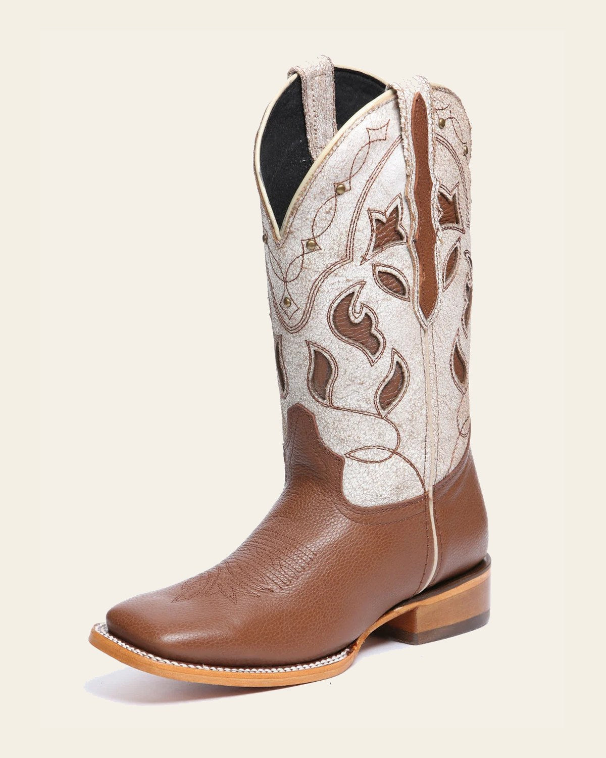 El General Women's Leather Cowgirl Boots - Made in Mexico - Honey Brown 45776 on a warm cream background