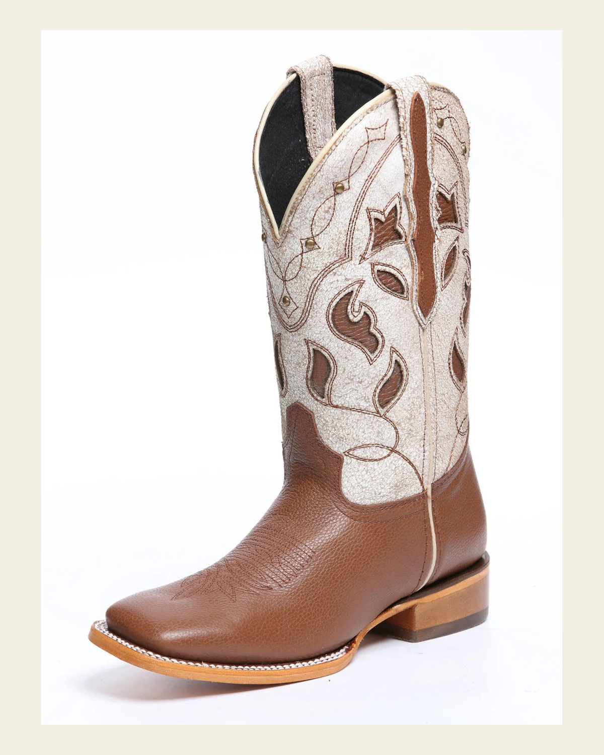 El General Women's Leather Cowgirl Boots - Made in Mexico - Honey Brown 45776 on a warm cream background