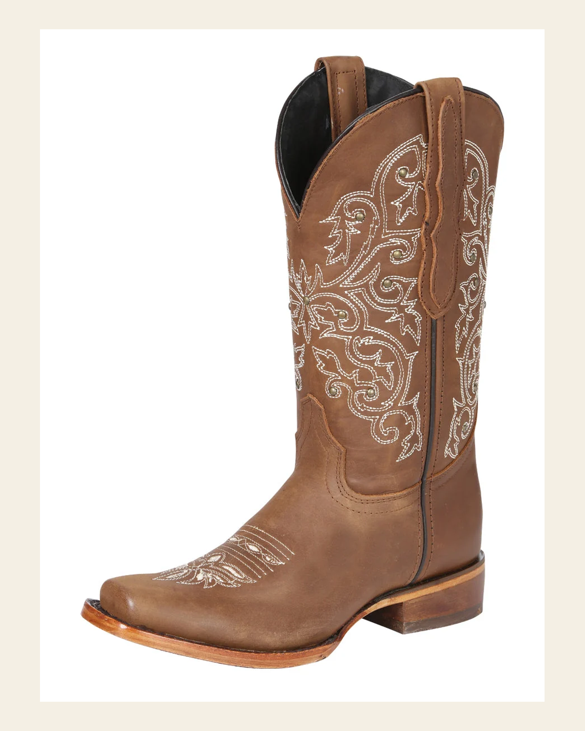 El General Women's Leather Cowgirl Boots - Made in Mexico - Honey Brown 45779 on a warm cream background